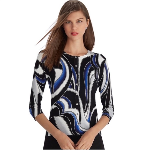 White House Black Market Sweaters - WHBM 3/4 Sleeve Printed Crewneck Cardigan